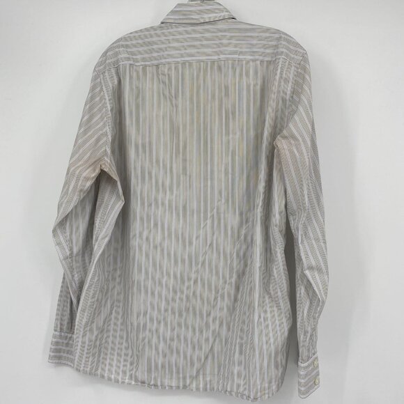 Boss Blue & Beige Striped Button-Up Shirt | V-Neck, Long Sleeve - Picture 3 of 6